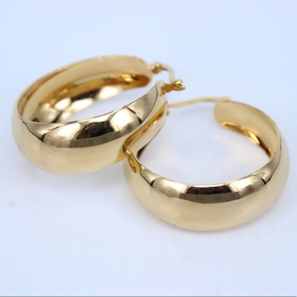¥NEW 18K YELLOW GOLD 2” ROUND CHUNKY HOOP EARRINGS - Picture 4 of 5